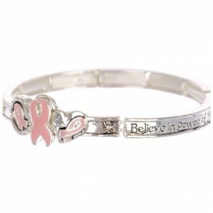 Pink Ribbon Inspiring Message Stretch Bracelet